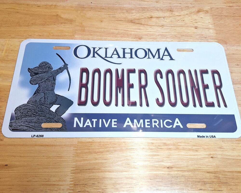 Boomer Sooners License Plate Metal Football NCAA Oklahoma New Sign OU Auto